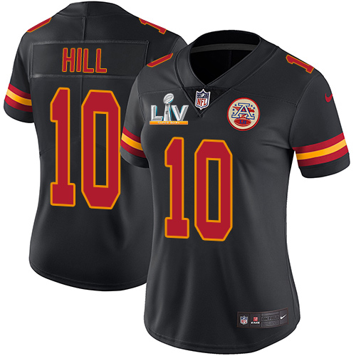 Personalized Chiefs #10 Tyreek Hill Black Women’s Super Bowl LV Bound Stitched NFL Limited Rush Jersey