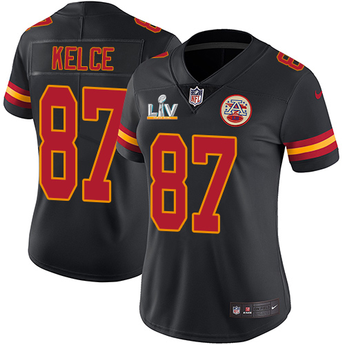 Personalized Chiefs #87 Travis Kelce Black Women’s Super Bowl LV Bound Stitched NFL Limited Rush Jersey