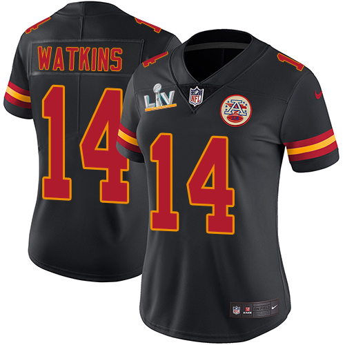Personalized Chiefs #14 Sammy Watkins Black Women’s Super Bowl LV Bound Stitched NFL Limited Rush Jersey