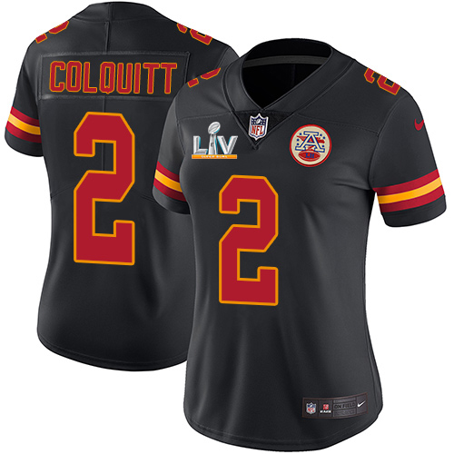 Personalized Chiefs #2 Dustin Colquitt Black Women’s Super Bowl LV Bound Stitched NFL Limited Rush Jersey