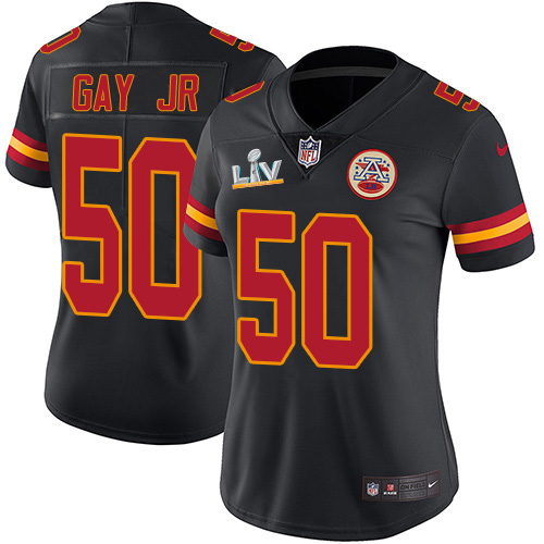 Personalized Chiefs #50 Willie Gay Jr. Black Women’s Super Bowl LV Bound Stitched NFL Limited Rush Jersey