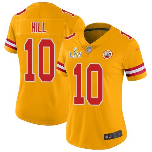 Personalized Chiefs #10 Tyreek Hill Gold Women’s Super Bowl LV Bound Stitched NFL Limited Inverted Legend Jersey