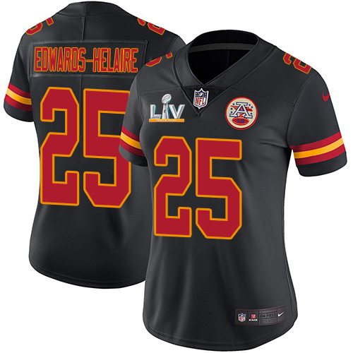 Personalized Chiefs #25 Clyde Edwards-Helaire Black Women’s Super Bowl LV Bound Stitched NFL Limited Rush Jersey
