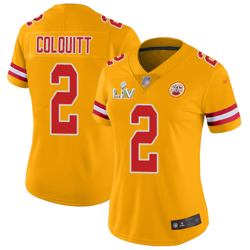 Personalized Chiefs #2 Dustin Colquitt Gold Women’s Super Bowl LV Bound Stitched NFL Limited Inverted Legend Jersey