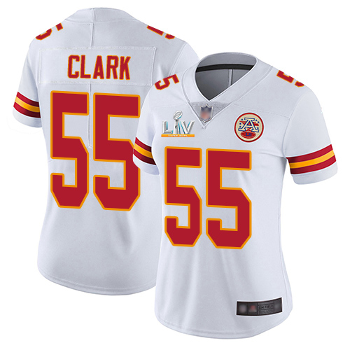 Personalized Chiefs #55 Frank Clark White Women’s Super Bowl LV Bound Stitched NFL Untouchable Limited Jersey