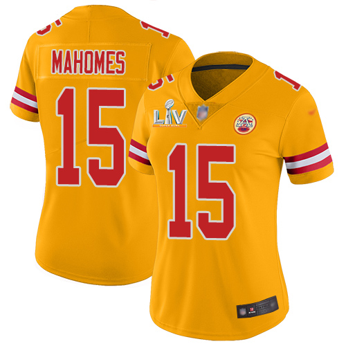 Personalized Chiefs #15 Patrick Mahomes Gold Women’s Super Bowl LV Bound Stitched NFL Limited Inverted Legend Jersey