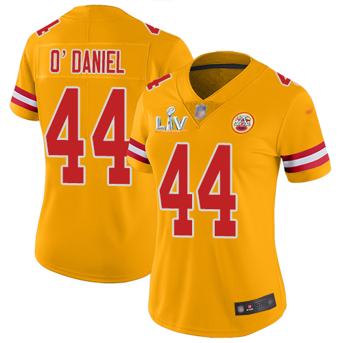 Personalized Chiefs #44 Dorian O’Daniel Gold Women’s Super Bowl LV Bound Stitched NFL Limited Inverted Legend Jersey