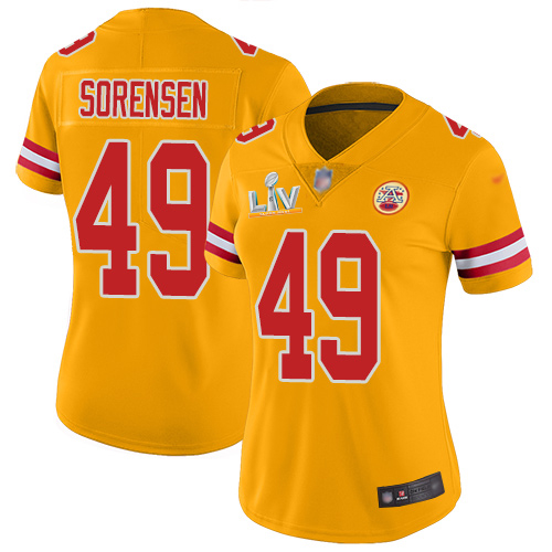 Personalized Chiefs #49 Daniel Sorensen Gold Women’s Super Bowl LV Bound Stitched NFL Limited Inverted Legend Jersey