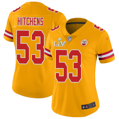 Personalized Chiefs #53 Anthony Hitchens Gold Women’s Super Bowl LV Bound Stitched NFL Limited Inverted Legend Jersey