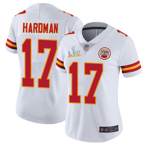 Personalized Chiefs #17 Mecole Hardman White Women’s Super Bowl LV Bound Stitched NFL Untouchable Limited Jersey