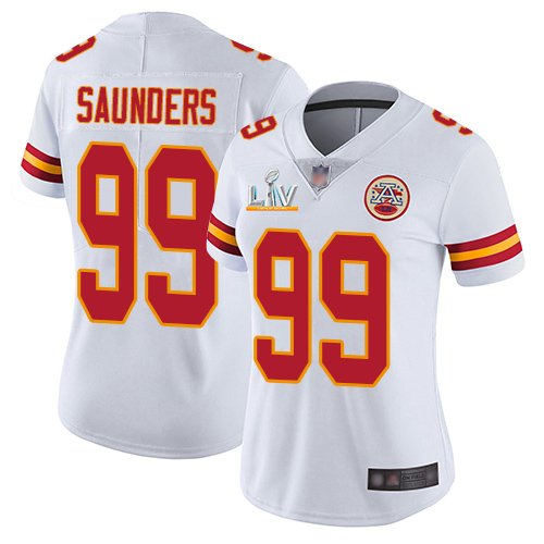 Personalized Chiefs #99 Khalen Saunders White Women’s Super Bowl LV Bound Stitched NFL Untouchable Limited Jersey