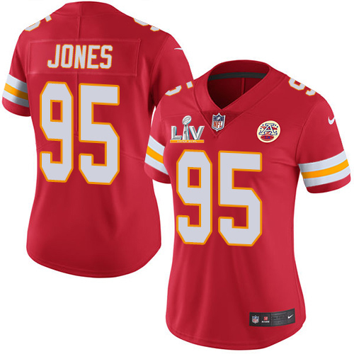 Personalized Chiefs #95 Chris Jones Red Team Color Women’s Super Bowl LV Bound Stitched NFL Untouchable Limited Jersey