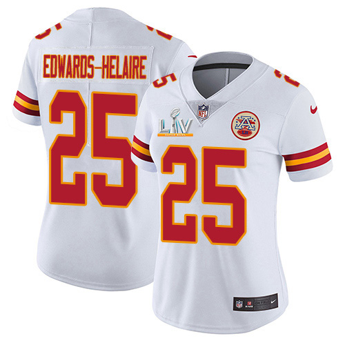 Personalized Chiefs #25 Clyde Edwards-Helaire White Women’s Super Bowl LV Bound Stitched NFL Untouchable Limited Jersey