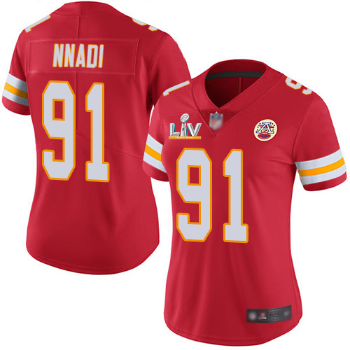 Personalized Chiefs #91 Derrick Nnadi Red Team Color Women’s Super Bowl LV Bound Stitched NFL Untouchable Limited Jersey