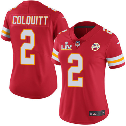 Personalized Chiefs #2 Dustin Colquitt Red Team Color Women’s Super Bowl LV Bound Stitched NFL Untouchable Limited Jersey