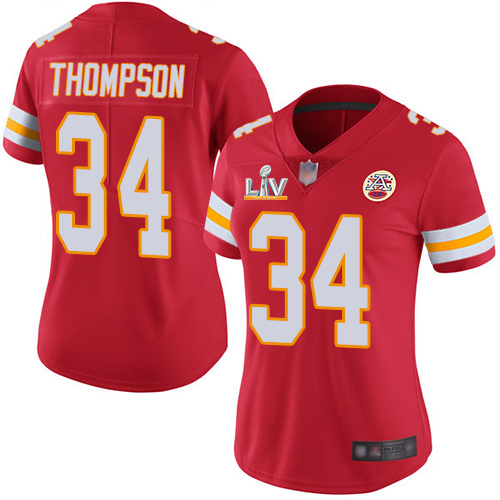 Personalized Chiefs #34 Darwin Thompson Red Team Color Women’s Super Bowl LV Bound Stitched NFL Untouchable Limited Jersey