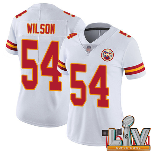 Personalized Cheap Super Bowl LV 2021 Women Kansas City Chiefs 54 Wilson Damien White Untouchable Limited Player NFL Jersey