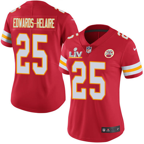 Personalized Chiefs #25 Clyde Edwards-Helaire Red Team Color Women’s Super Bowl LV Bound Stitched NFL Untouchable Limited Jersey