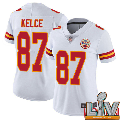 Personalized Cheap Super Bowl LV 2021 Women Kansas City Chiefs 87 Kelce Travis White Untouchable Limited Player Football NFL Jersey