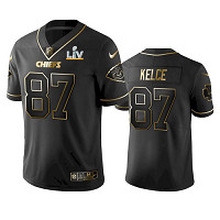 Personalized Men’s Kansas City Chiefs Travis Kelce Black Golden 2021 Super Bowl LV Jersey