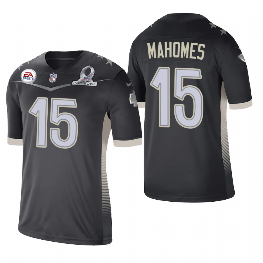 Personalized Kansas City Chiefs #15 Patrick Mahomes 2021 AFC Pro Bowl Game Anthracite NFL Jersey