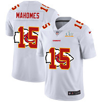 Personalized Men’s Kansas City Chiefs #15 Patrick Mahomes White Shadow Logo 2021 Super Bowl LV Jersey