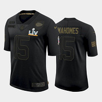 Personalized Men’s Kansas City Chiefs #15 Patrick Mahomes Black Salute To Service 2021 Super Bowl LV Jersey