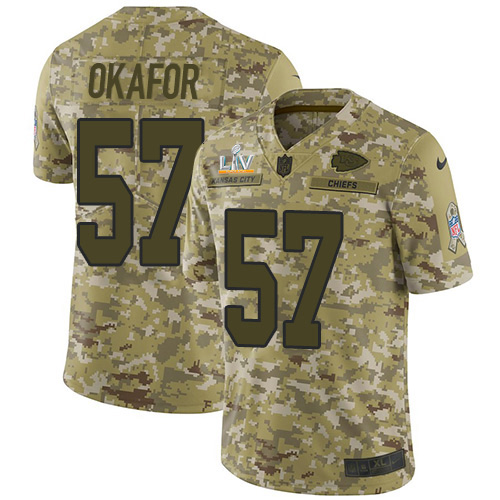 Personalized Chiefs #57 Alex Okafor Camo Men’s Super Bowl LV Bound Stitched NFL Limited 2018 Salute To Service Jersey