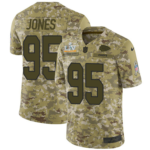 Personalized Chiefs #95 Chris Jones Camo Men’s Super Bowl LV Bound Stitched NFL Limited 2018 Salute To Service Jersey