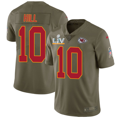 Personalized Chiefs #10 Tyreek Hill Olive Men’s Super Bowl LV Bound Stitched NFL Limited 2017 Salute To Service Jersey
