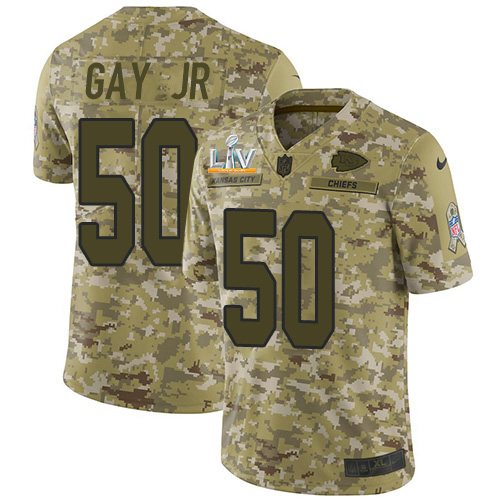 Personalized Chiefs #50 Willie Gay Jr. Camo Men’s Super Bowl LV Bound Stitched NFL Limited 2018 Salute To Service Jersey