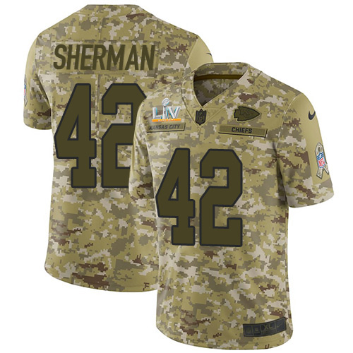 Personalized Chiefs #42 Anthony Sherman Camo Men’s Super Bowl LV Bound Stitched NFL Limited 2018 Salute To Service Jersey