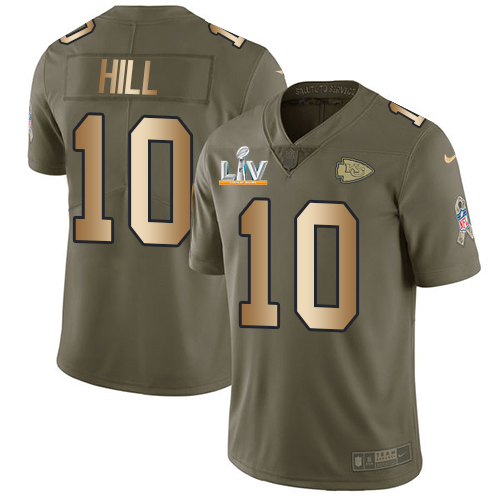 Personalized Chiefs #10 Tyreek Hill Olive Gold Men’s Super Bowl LV Bound Stitched NFL Limited 2017 Salute To Service Jersey