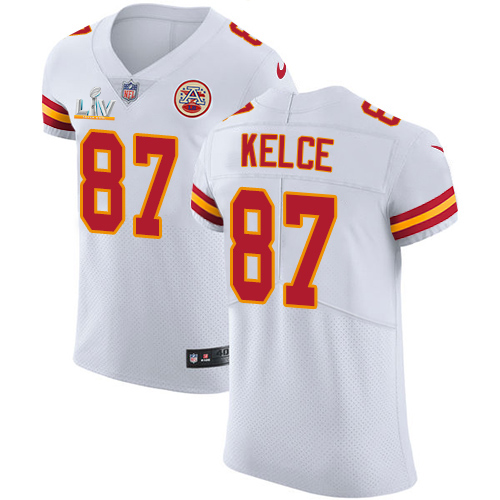 Personalized Chiefs #87 Travis Kelce White Men’s Super Bowl LV Bound Stitched NFL New Elite Jersey