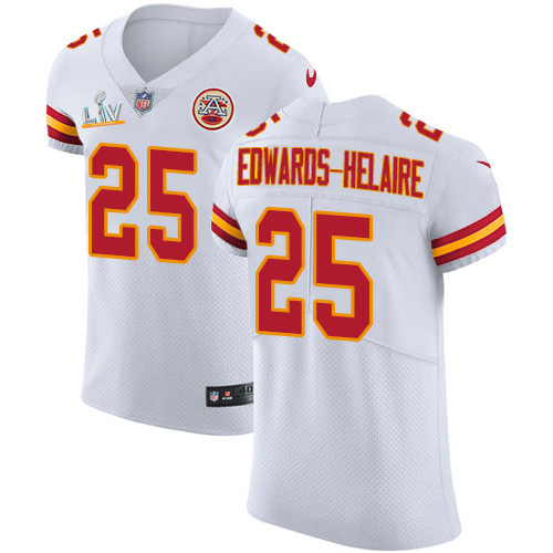 Personalized Chiefs #25 Clyde Edwards-Helaire White Men’s Super Bowl LV Bound Stitched NFL New Elite Jersey