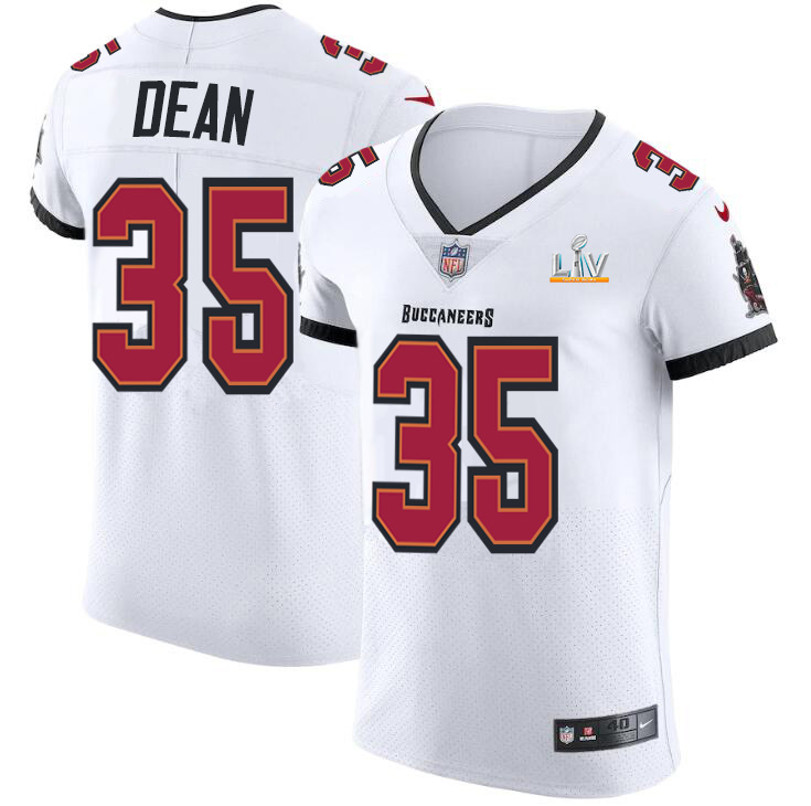 Personalized Tampa Bay Buccaneers #35 Jamel Dean Men’s Super Bowl LV Bound White Elite Jersey
