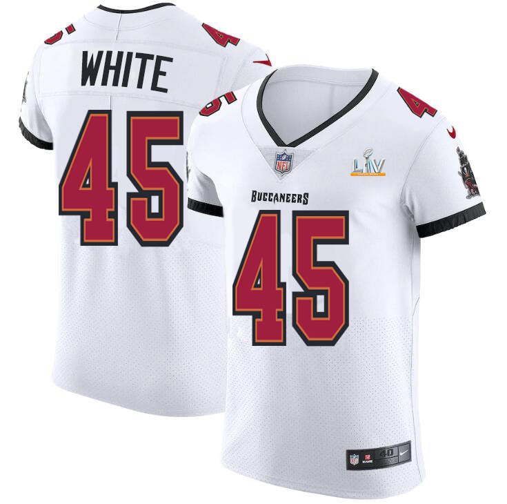 Personalized Tampa Bay Buccaneers #45 Devin White Men’s Super Bowl LV Bound White Elite Jersey