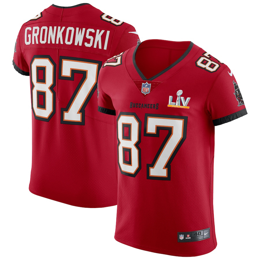 Personalized Tampa Bay Buccaneers #87 Rob Gronkowski Men’s Super Bowl LV Bound Red Elite Jersey