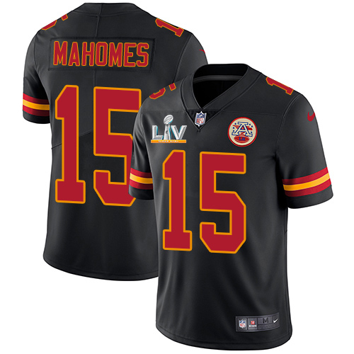 Personalized Chiefs #15 Patrick Mahomes Black Men’s Super Bowl LV Bound Stitched NFL Limited Rush Jersey