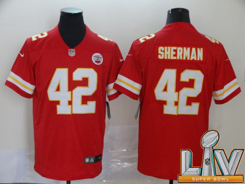 Personalized Cheap Super Bowl LV 2021 Men Kansas City Chiefs 42 Sherman Red Untouchable Limited NFL Jersey
