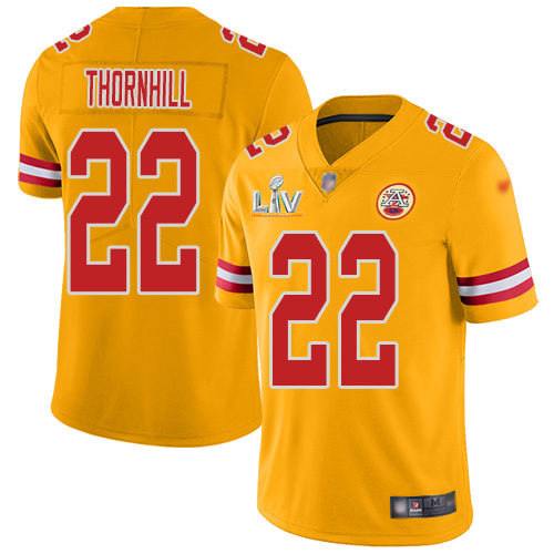 Personalized Chiefs #22 Juan Thornhill Gold Men’s Super Bowl LV Bound Stitched NFL Limited Inverted Legend Jersey