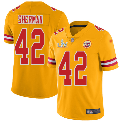 Personalized Chiefs #42 Anthony Sherman Gold Men’s Super Bowl LV Bound Stitched NFL Limited Inverted Legend Jersey