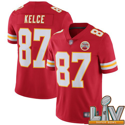 Personalized Cheap Super Bowl LV 2021 Men Kansas City Chiefs 87 Kelce Travis Red Team Color Untouchable Limited Player Football NFL Jersey