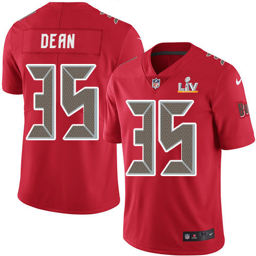 Personalized Buccaneers #35 Jamel Dean Red Youth Super Bowl LV Bound Stitched NFL Limited Rush Jersey