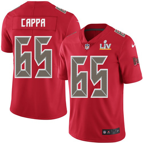 Personalized Buccaneers #65 Alex Cappa Red Youth Super Bowl LV Bound Stitched NFL Limited Rush Jersey