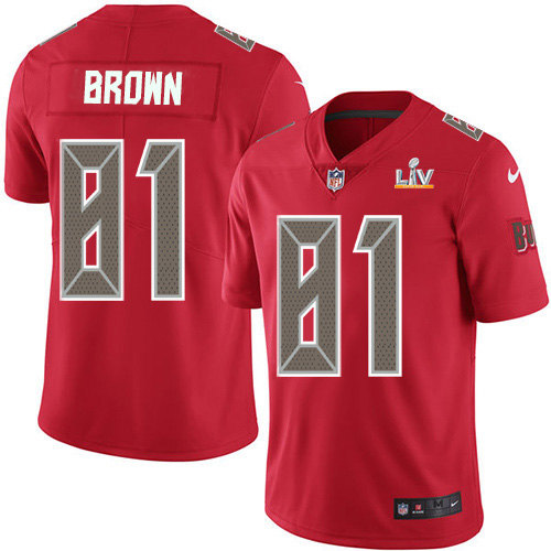 Personalized Buccaneers #81 Antonio Brown Red Youth Super Bowl LV Bound Stitched NFL Limited Rush Jersey