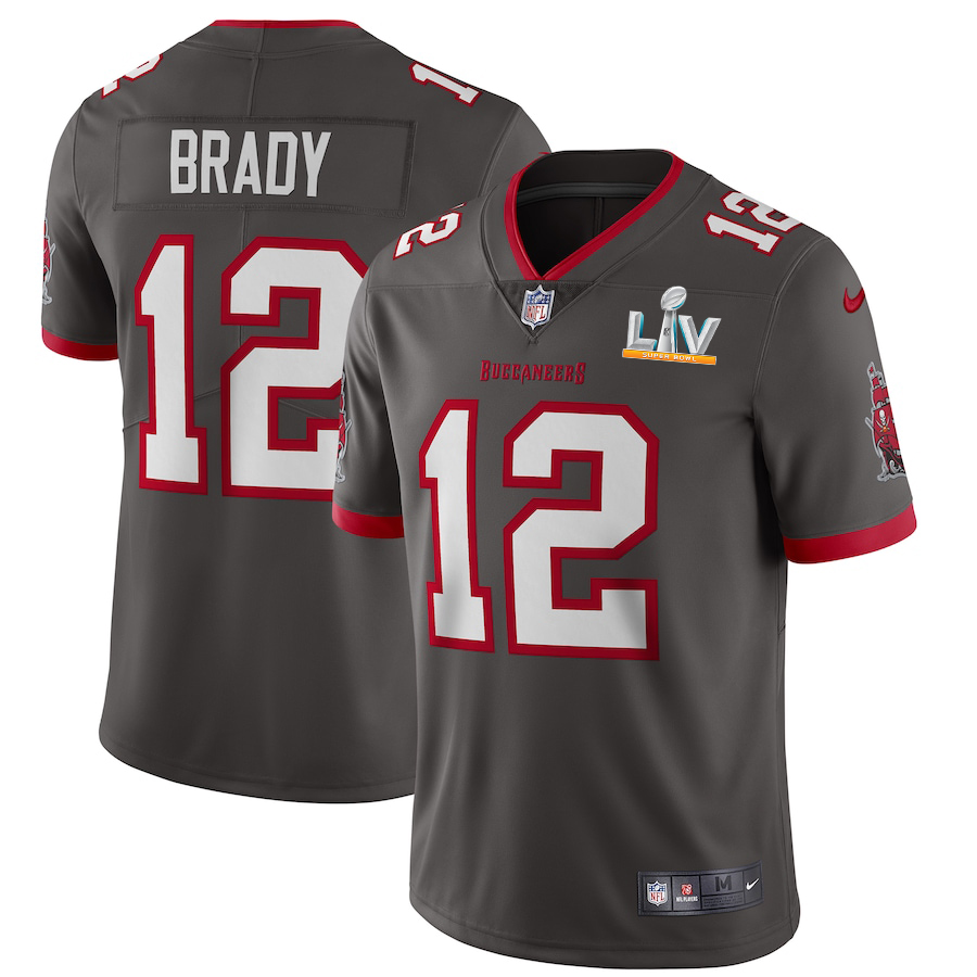 Personalized Tampa Bay Buccaneers #12 Tom Brady Youth Super Bowl LV Bound Pewter Alternate Limited Jersey