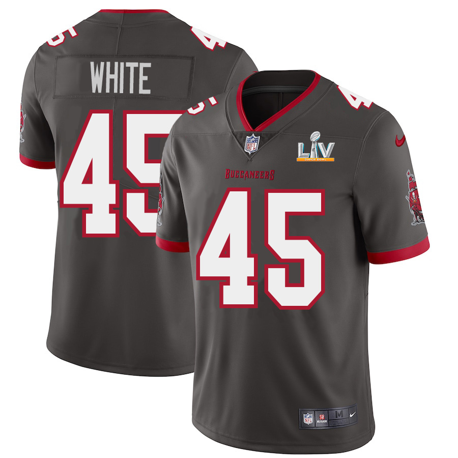 Personalized Tampa Bay Buccaneers #45 Devin White Youth Super Bowl LV Bound Pewter Alternate Limited Jersey