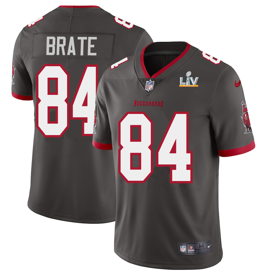 Personalized Tampa Bay Buccaneers #84 Cameron Brate Youth Super Bowl LV Bound Pewter Alternate Limited Jersey