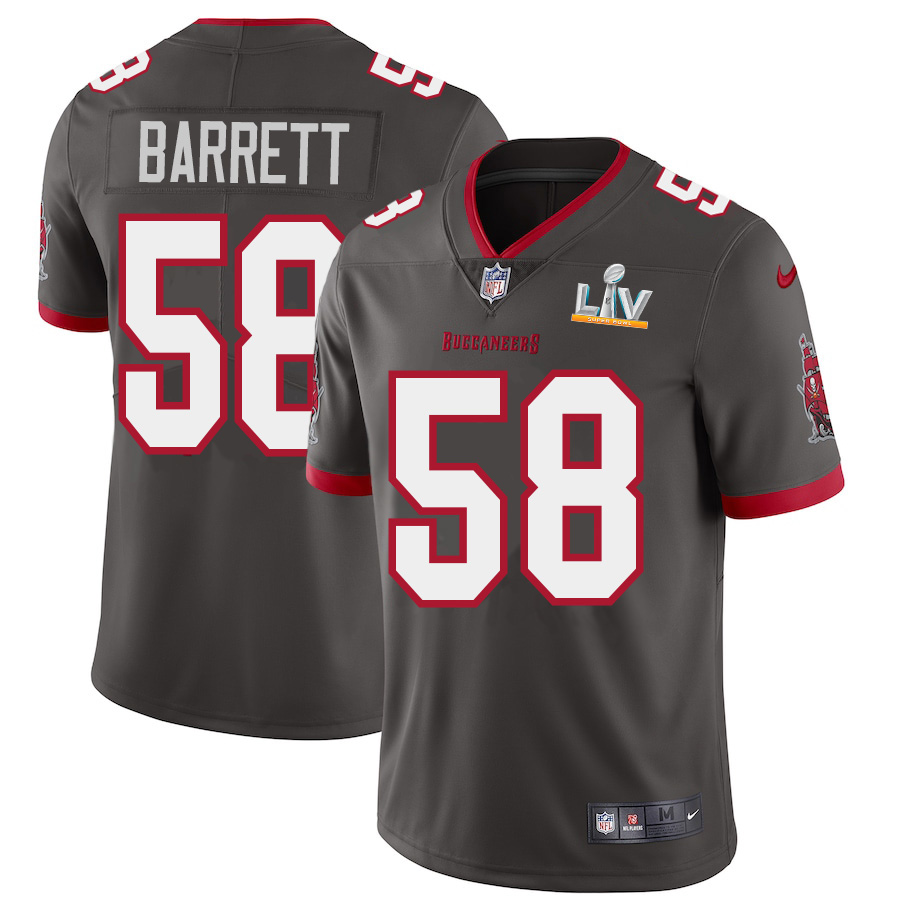 Personalized Tampa Bay Buccaneers #58 Shaquil Barrett Youth Super Bowl LV Bound Pewter Alternate Limited Jersey